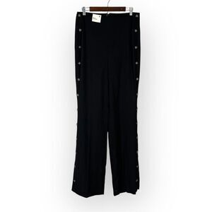 Express Wide Leg Pants Women's 12L Black Super High Rise Button Side Back Zipper